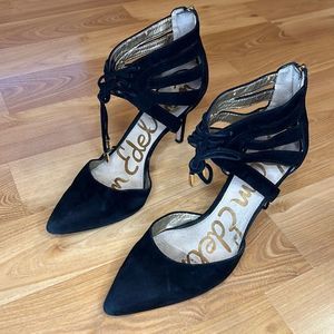 Sam Edelman Zachary Black Strappy Suede Pointed Heels Womens 8